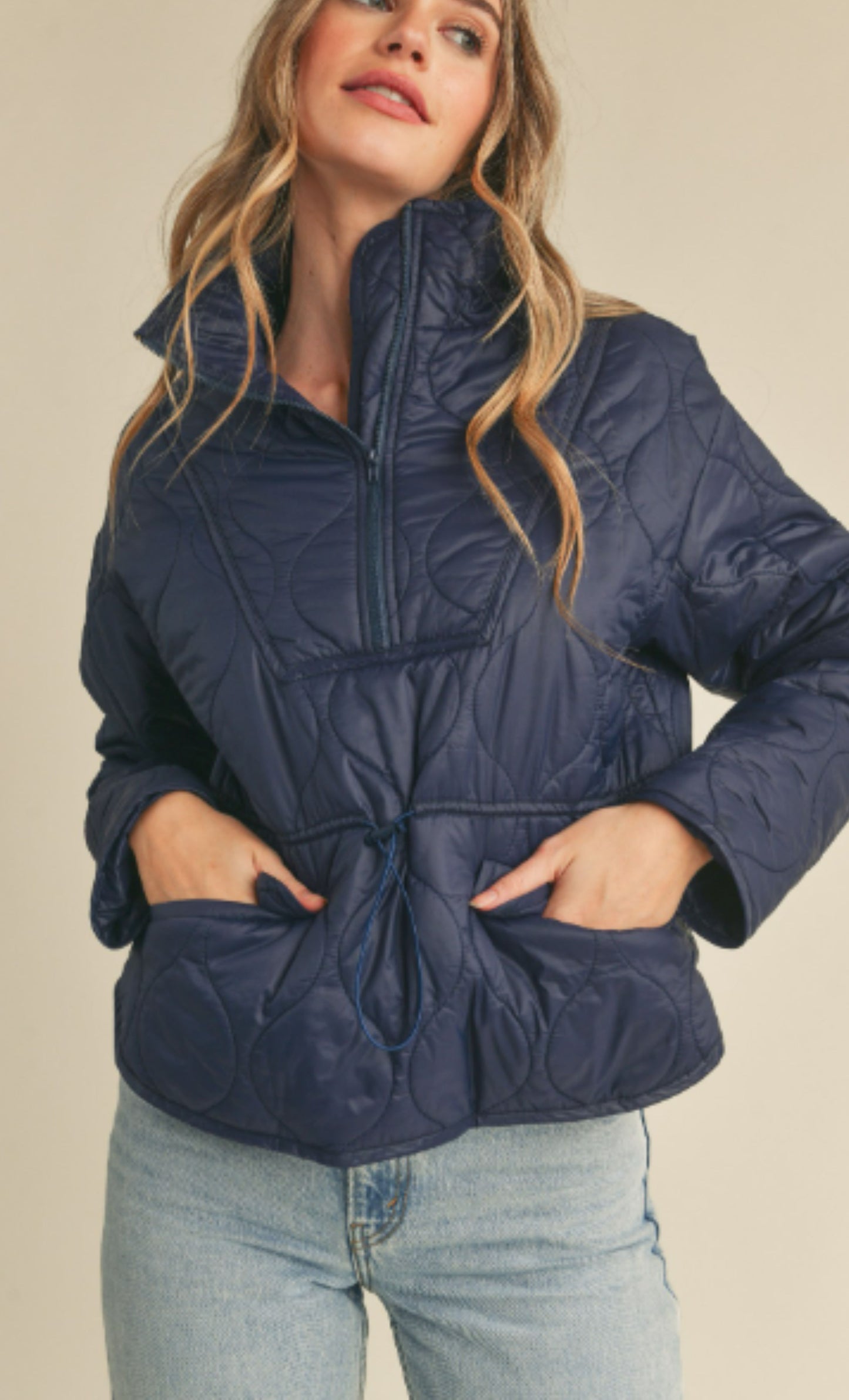 &Merci Navy Blue Quilted Puffer Jacket