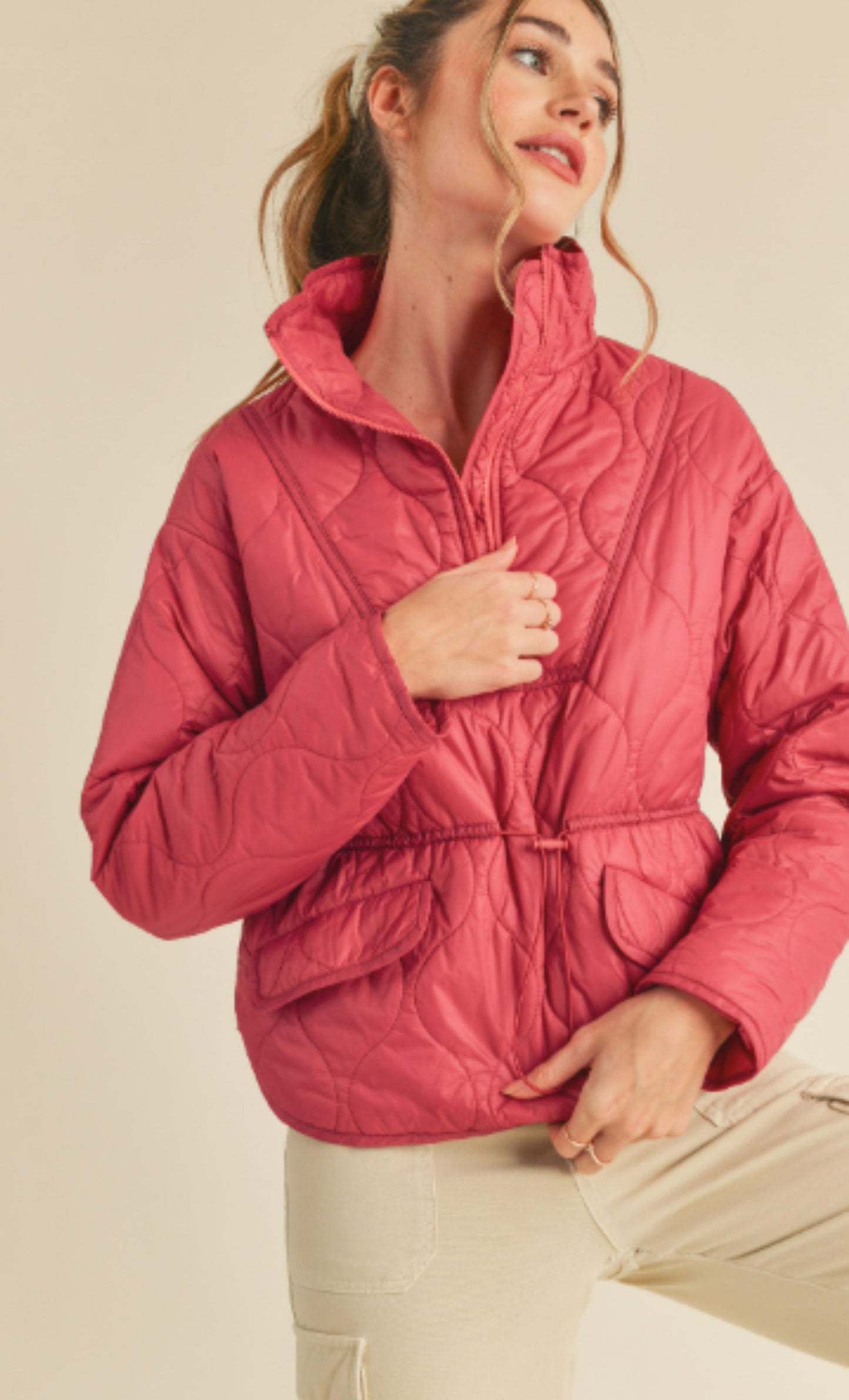 &Merci Pink Quilted Puffer Jacket