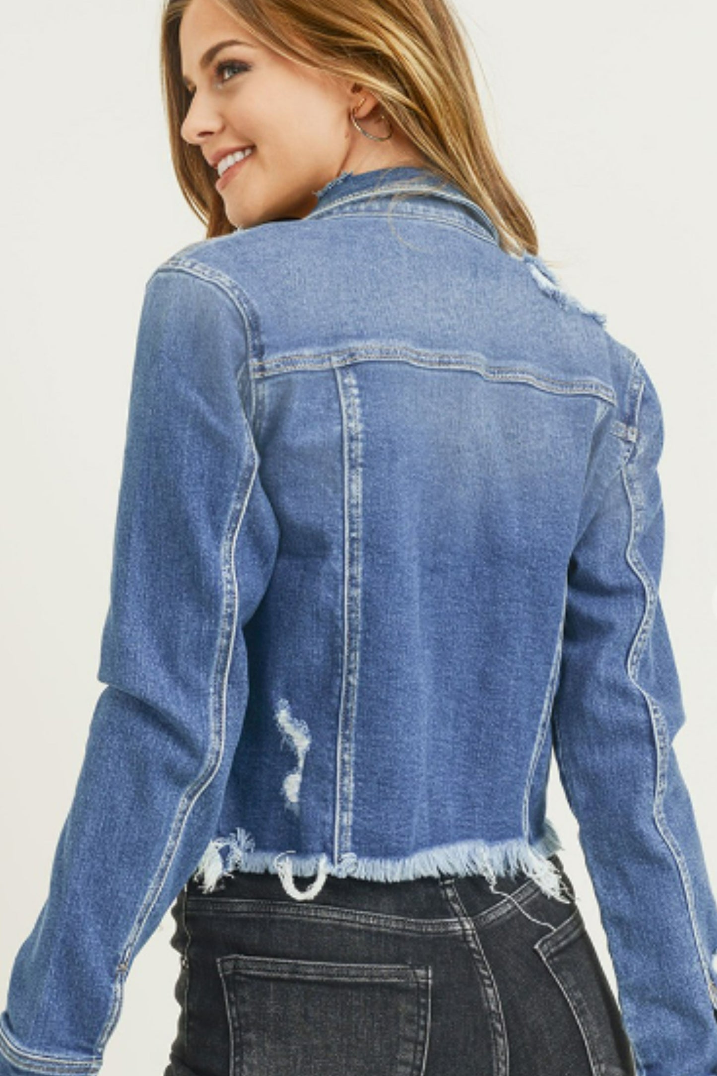 RISEN Distressed Vintage Frayed Hem Jacket