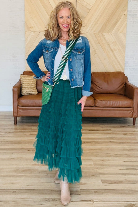 Forest Green Tiered Ruffle Skirt