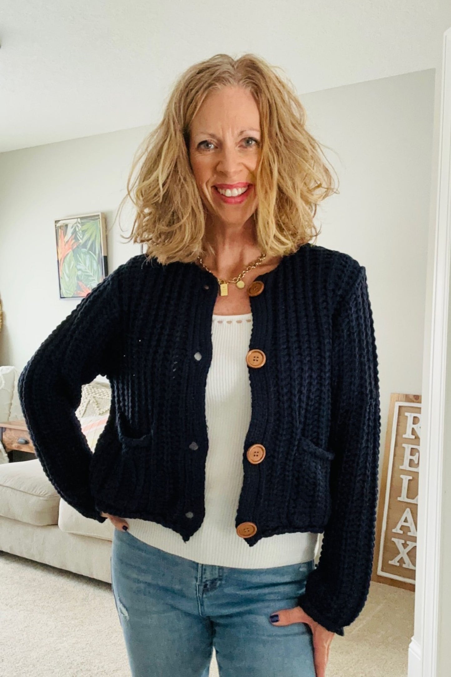 In February Navy Blue Chunky Knit Cardigan