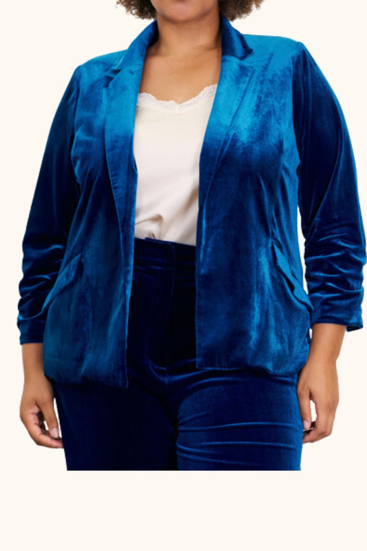 Skies Are Blue Plus Size Blue Velvet Blazer