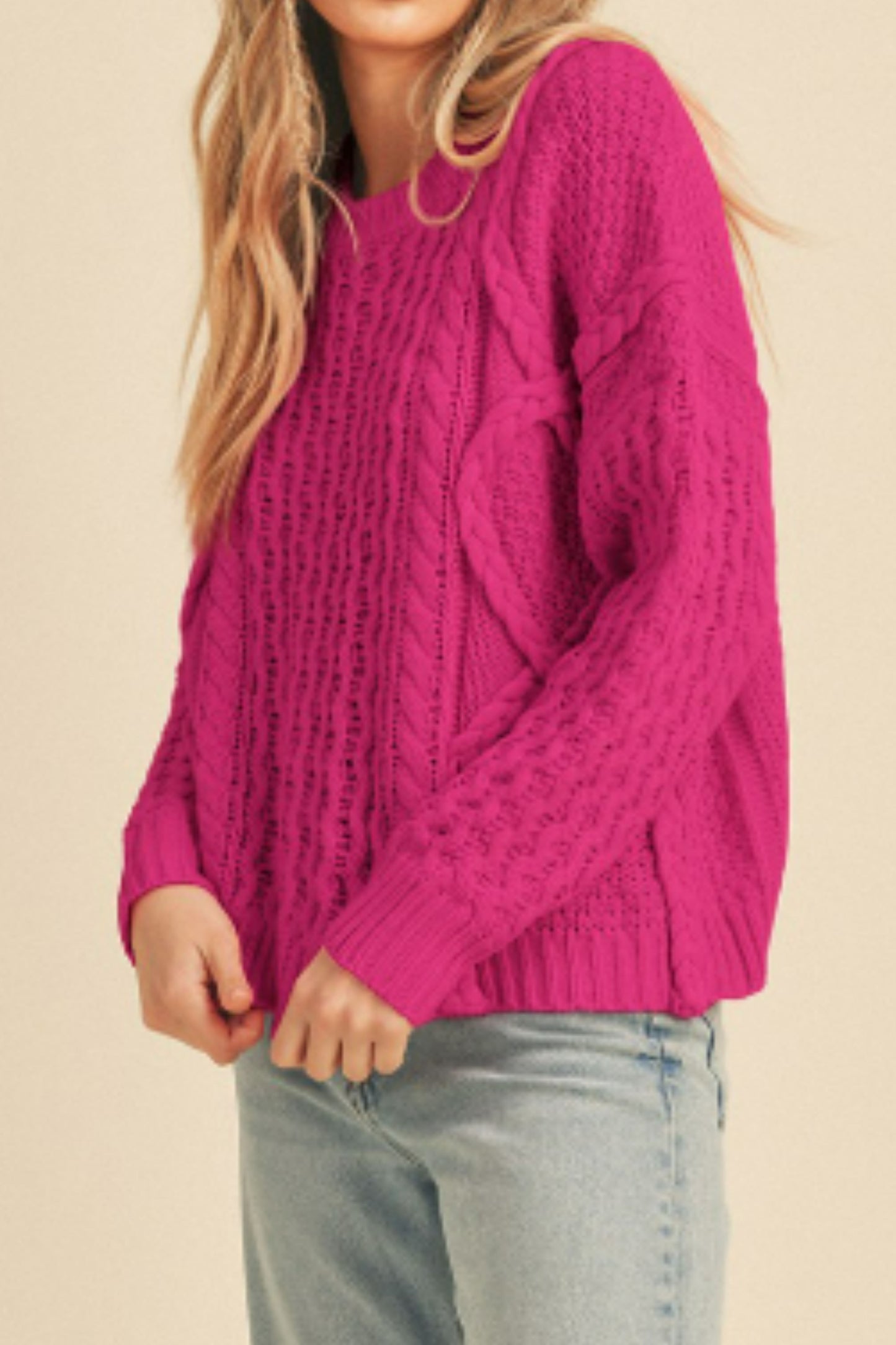 &merci Fuchsia Cable Knit Sweater