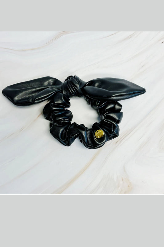 Black Leather Hair Tie Scrunch