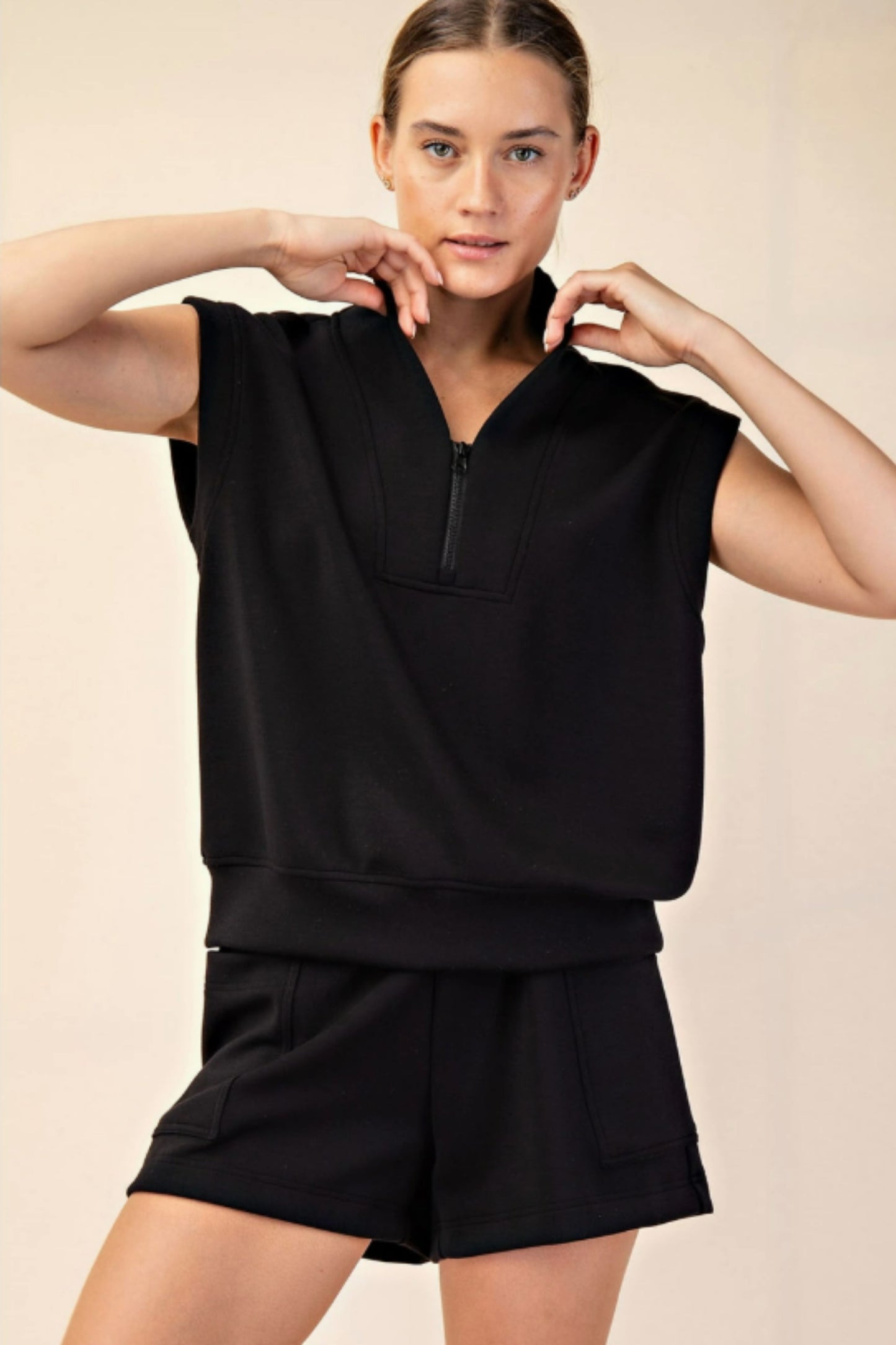 Rae Mode Black Modal Scuba Luxe V-Neck Sleeveless Top