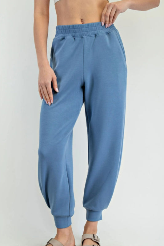 Rae Mode Paradise Blue Modal Scuba Full Length Jogger Pant