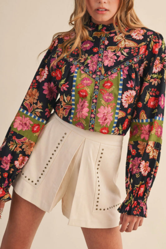 &Merci Floral Border Print Top