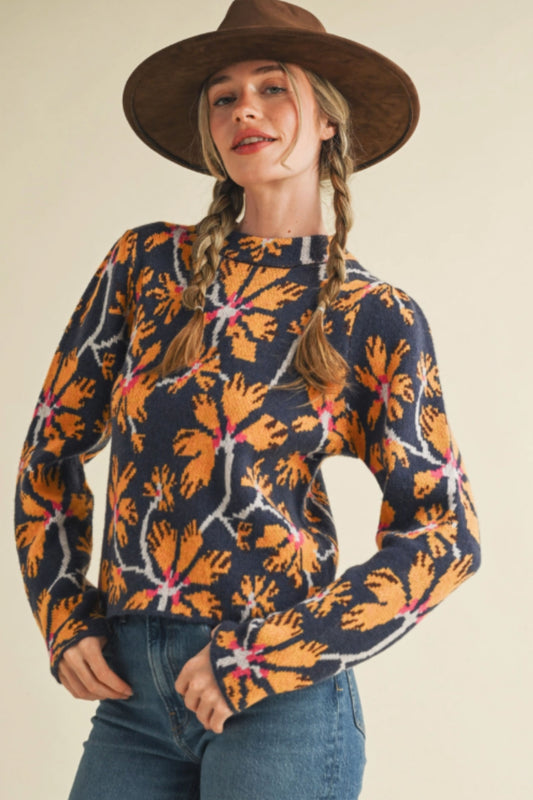 &Merci Navy Floral Sweater