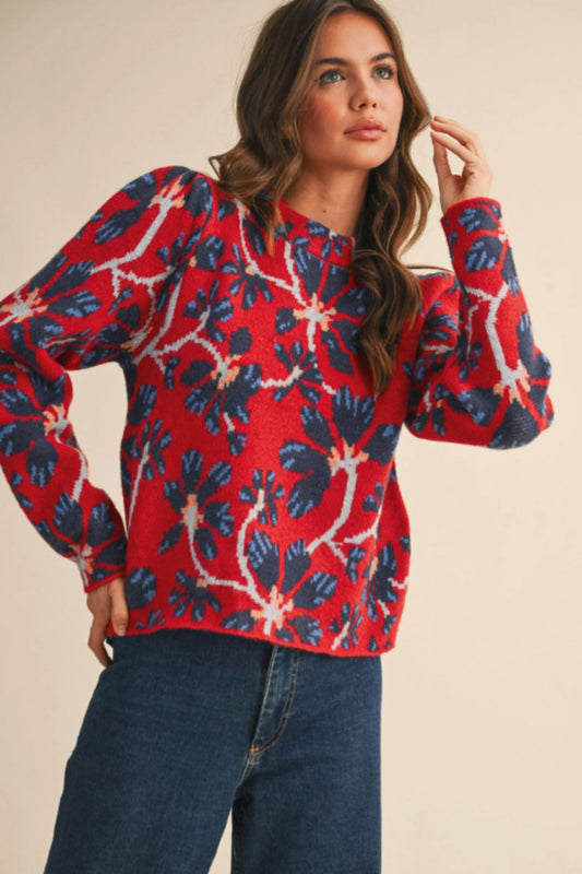 &Merci Red Floral Sweater