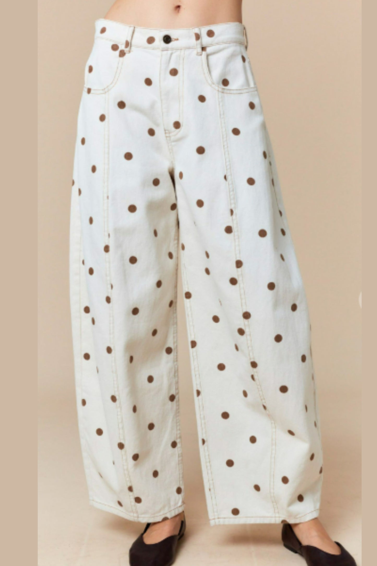 Peach Love California Polka Dot Printed Wide Denim Pants