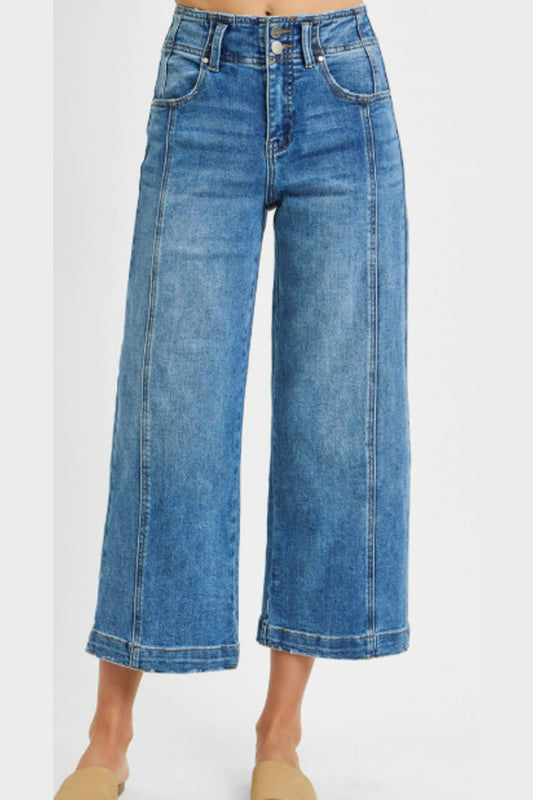 Risen High Rise Crop Wide Front Seam Detail Jeans