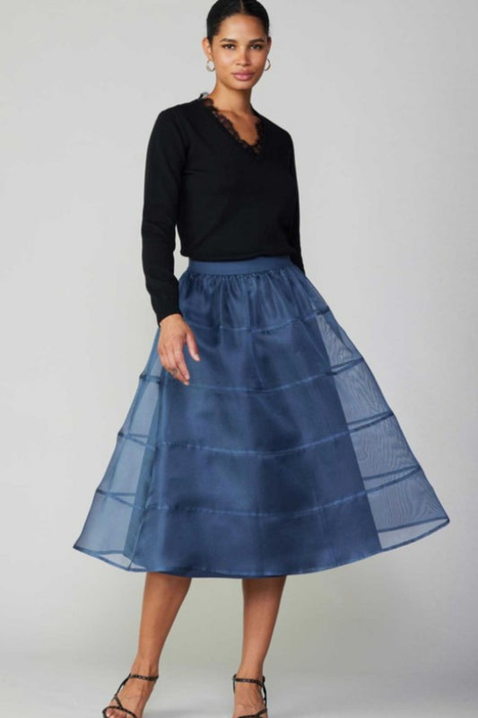 Current Air Slate Navy Sheer Puffy Skirt with Lining