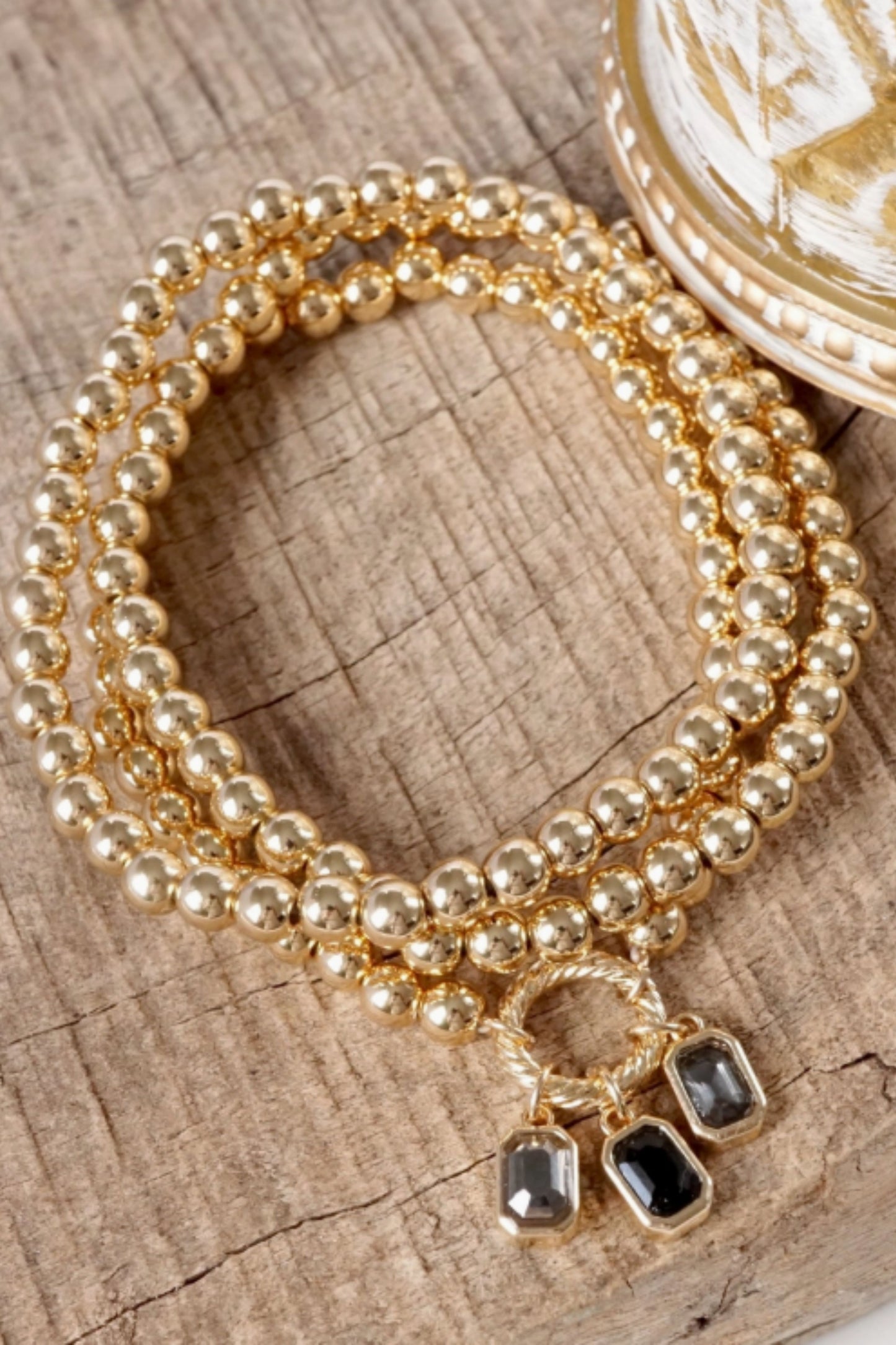 Black Golden Ball Beaded Stretch Bracelet Stack