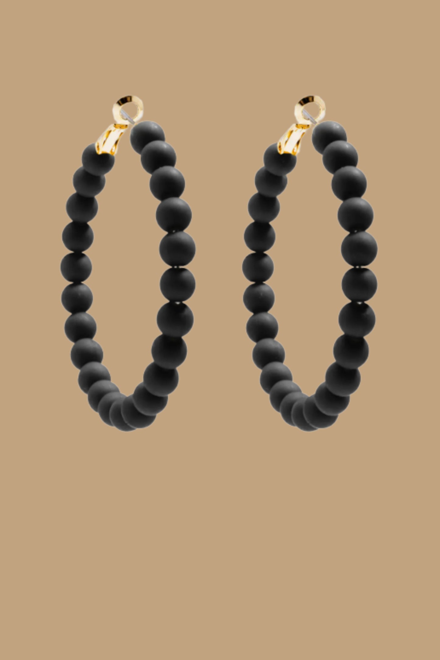 ZENZII Black Matte Beaded Hoop Earrings