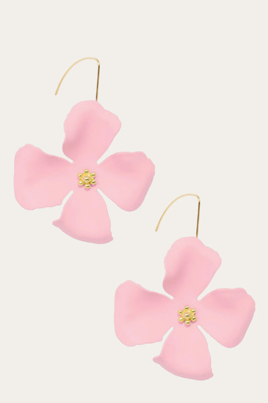 ZENZII Pink Matte Flower Threader Drop Earrings