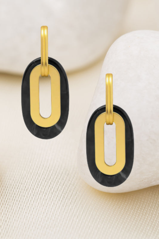 ZENZII Black Resin and Metal Oval Drop Earrings