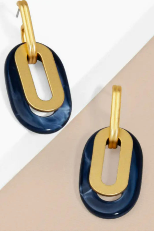 ZENZII Navy Resin and Metal Oval Drop Earrings