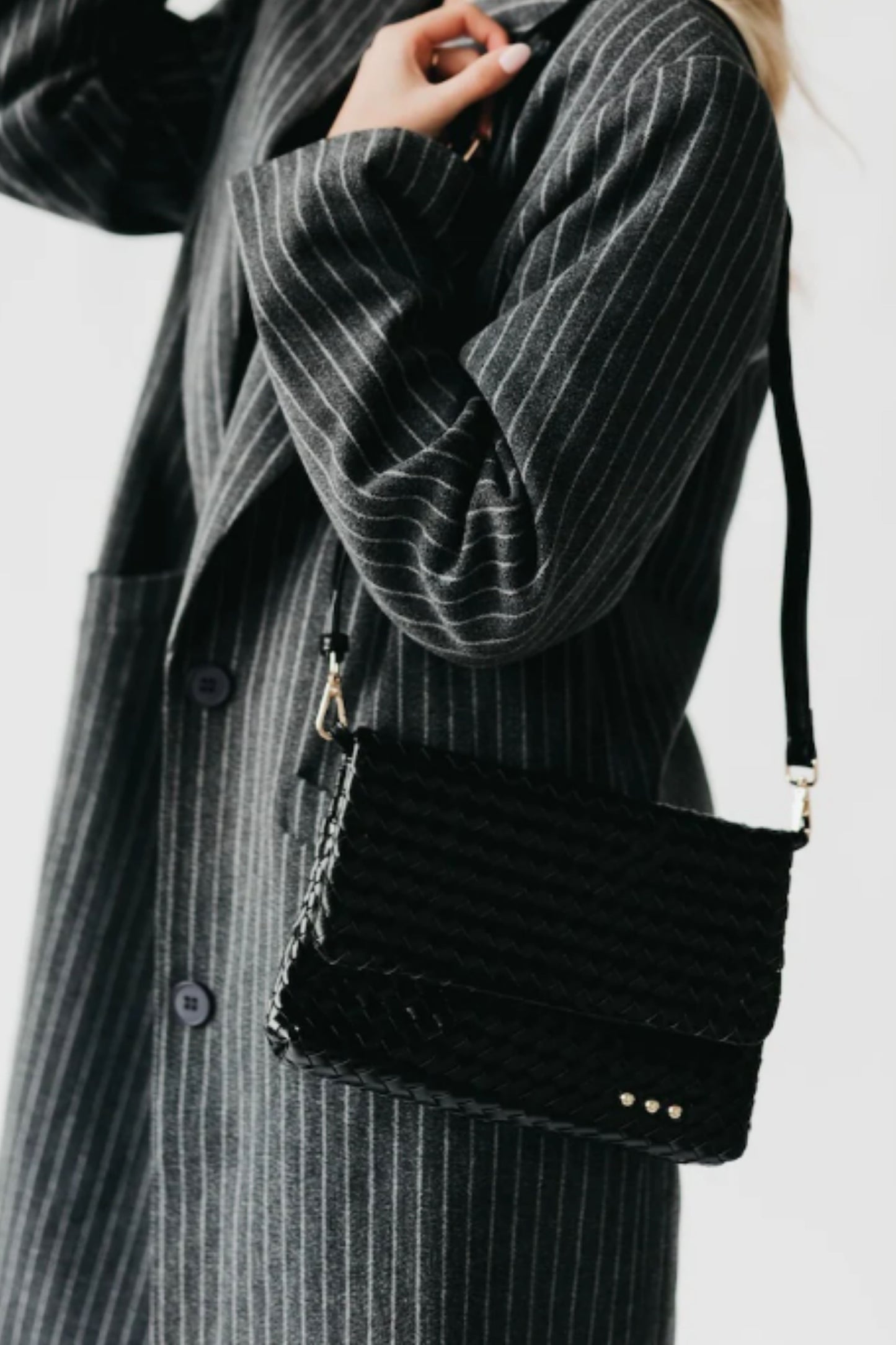 Black Wrenlee Woven Black Crossbody Bag