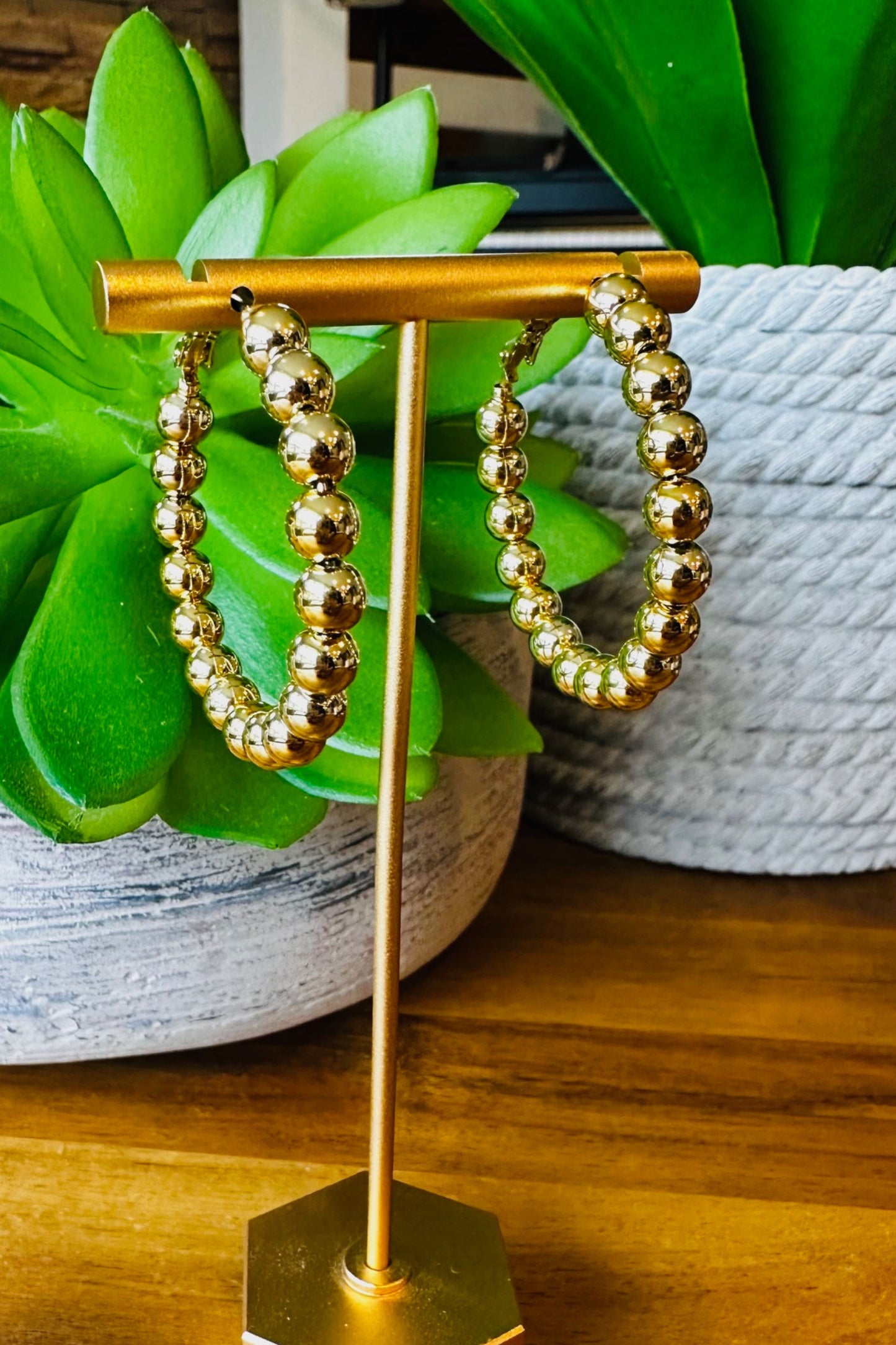 Gold Ball Hoop Earrings