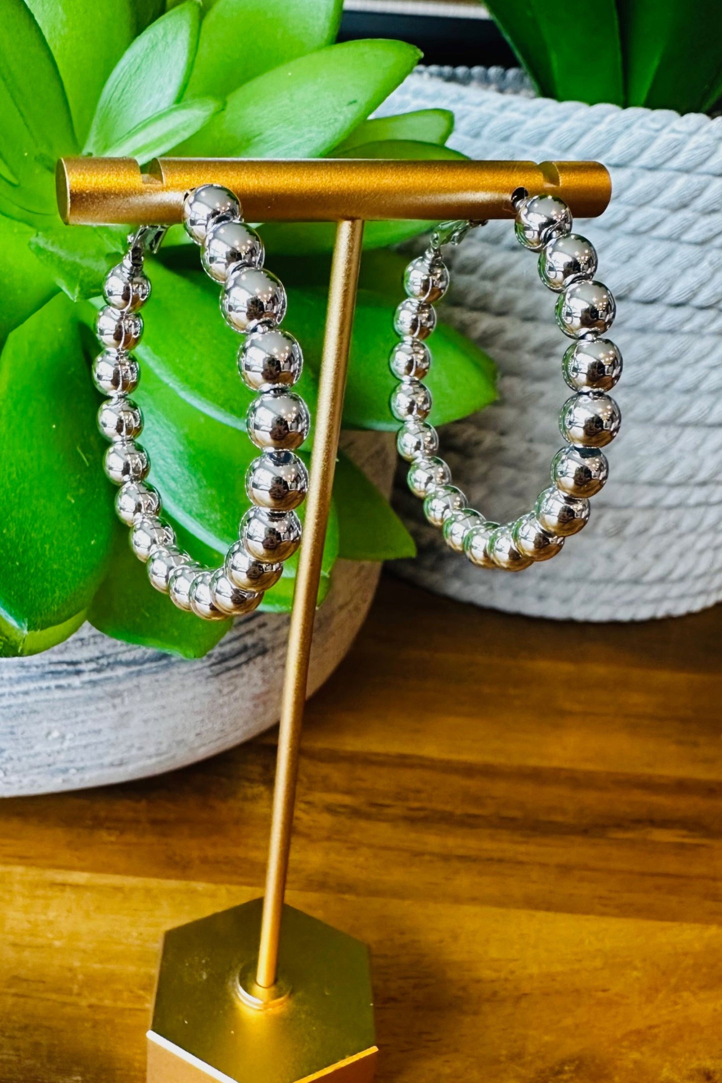 Silver Ball Hoop Earrings