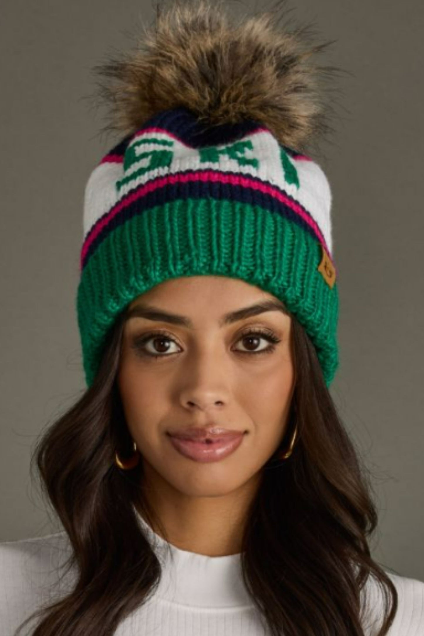 Green, Pink & Blue SKI Fleece Lined Hat