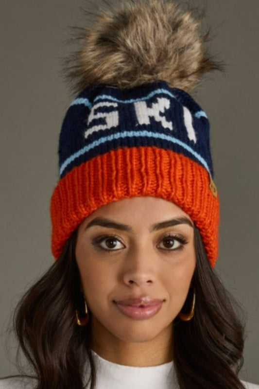 Orange & Navy SKI Fleece Lined Hat