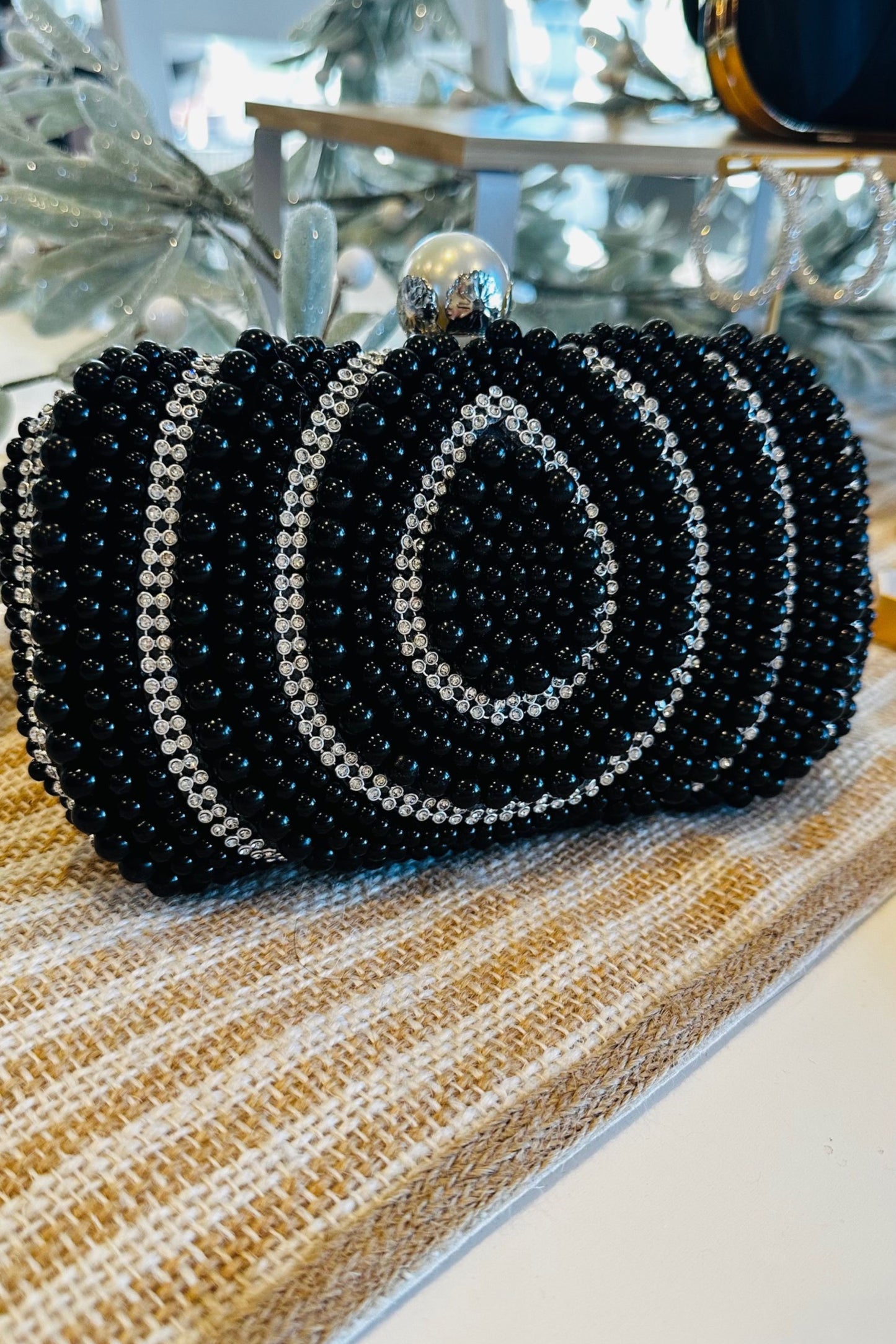 Black Beaded Clutch Bag