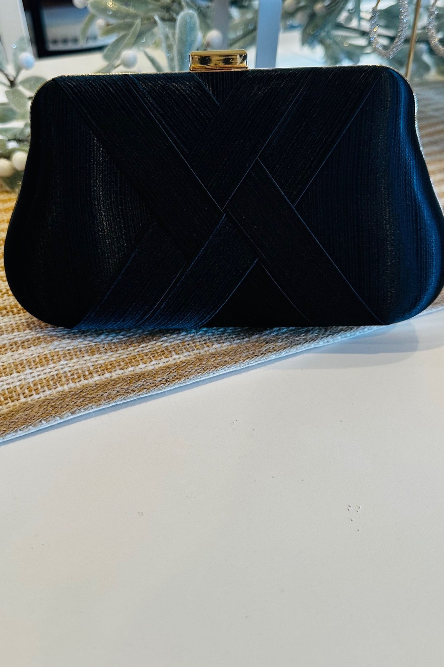 Black Satin Textured Clutch Bag