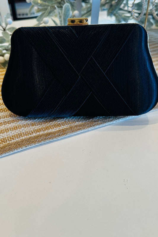 Black Satin Textured Clutch Bag