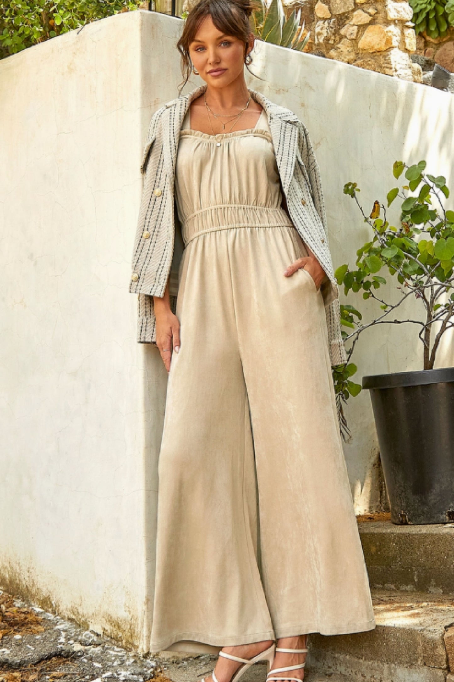 Mystree Suede Wide Leg Jumpsuit