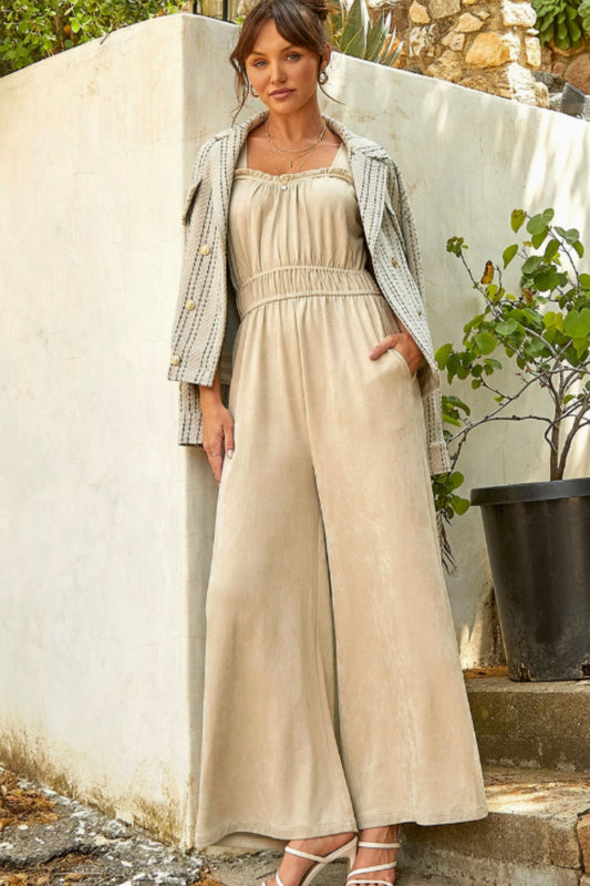 Mystree Suede Wide Leg Jumpsuit