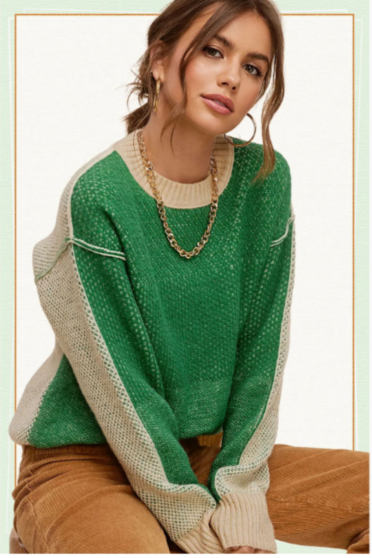 Green Color Block Sweater