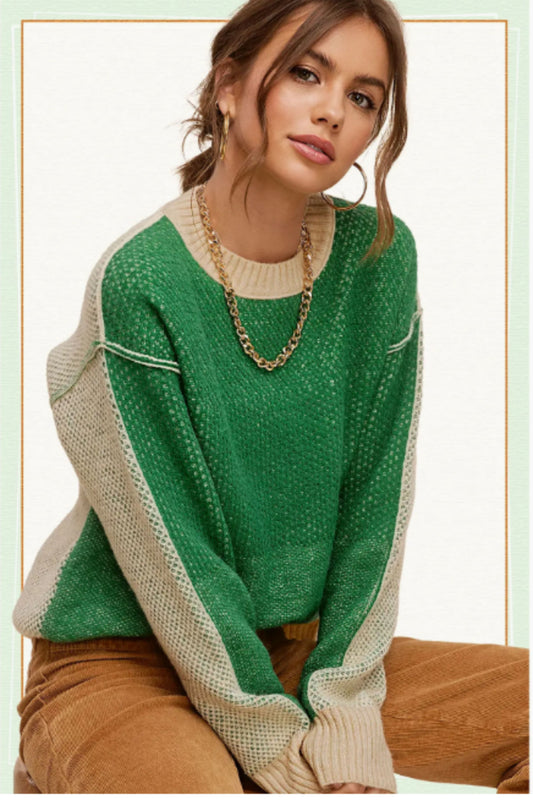 Green Color Block Sweater