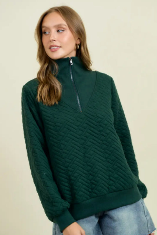 Doe and Rae Green Quilted Sweatshirt Top