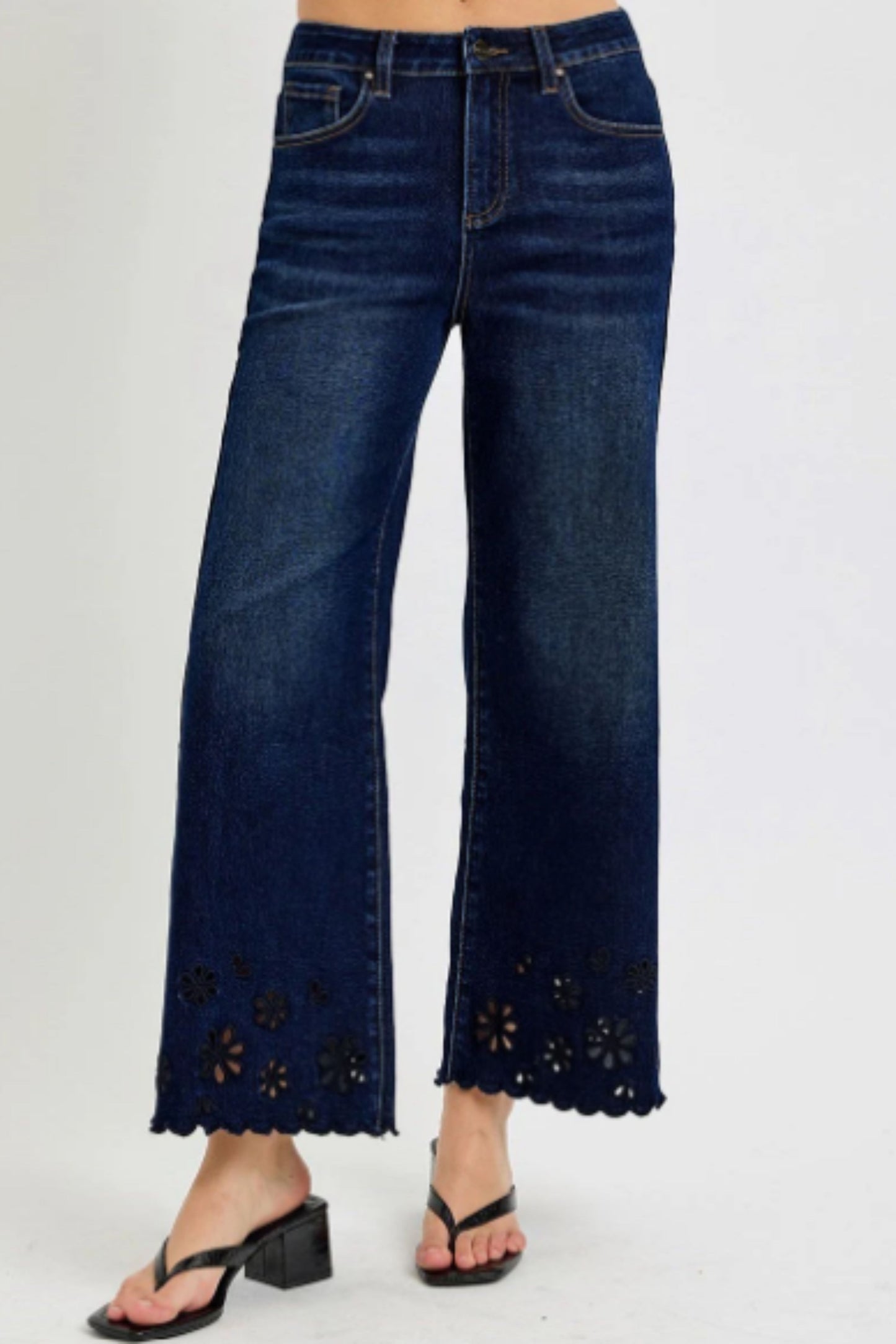 Risen High Rise Crop Wide Cut Out Detail Jeans