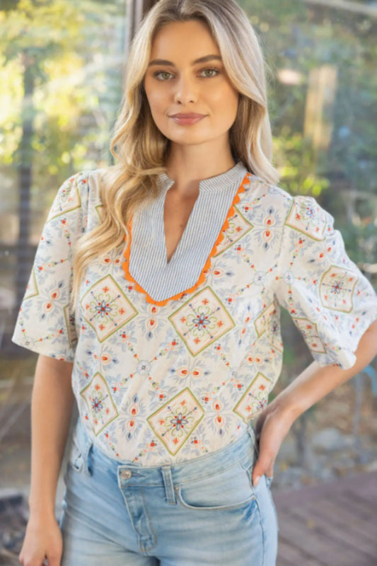 VOY Wave Trim Print Top