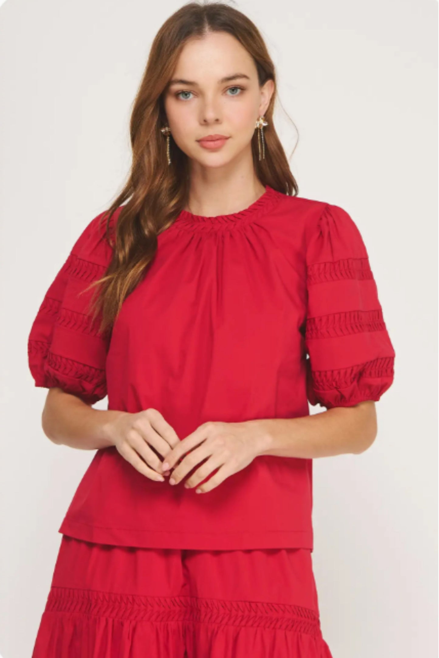 Strut & Bolt Cherry Red Pintuck Sleeve Top