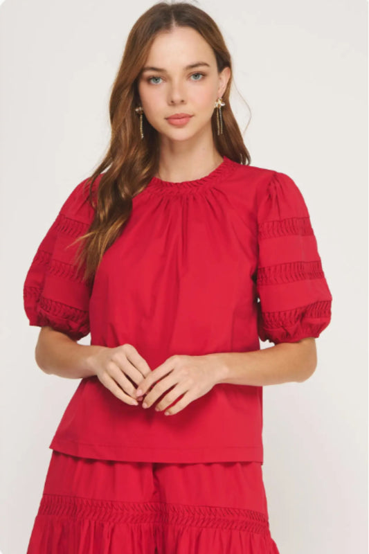 Strut & Bolt Cherry Red Pintuck Sleeve Top