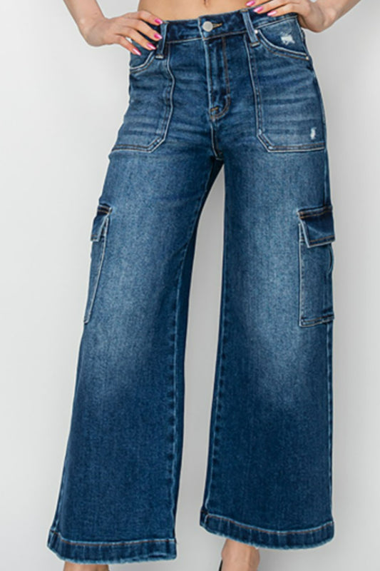Risen High Rise Crop Wide Leg Cargo Jeans