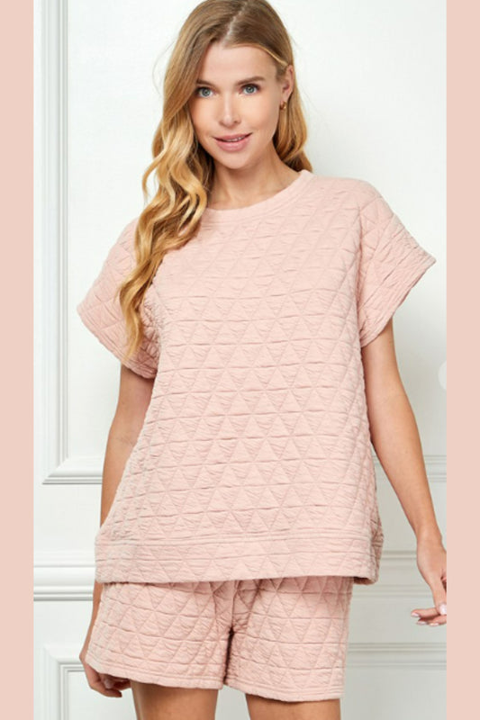 Blush Pink Quilted Top and Shorts Set