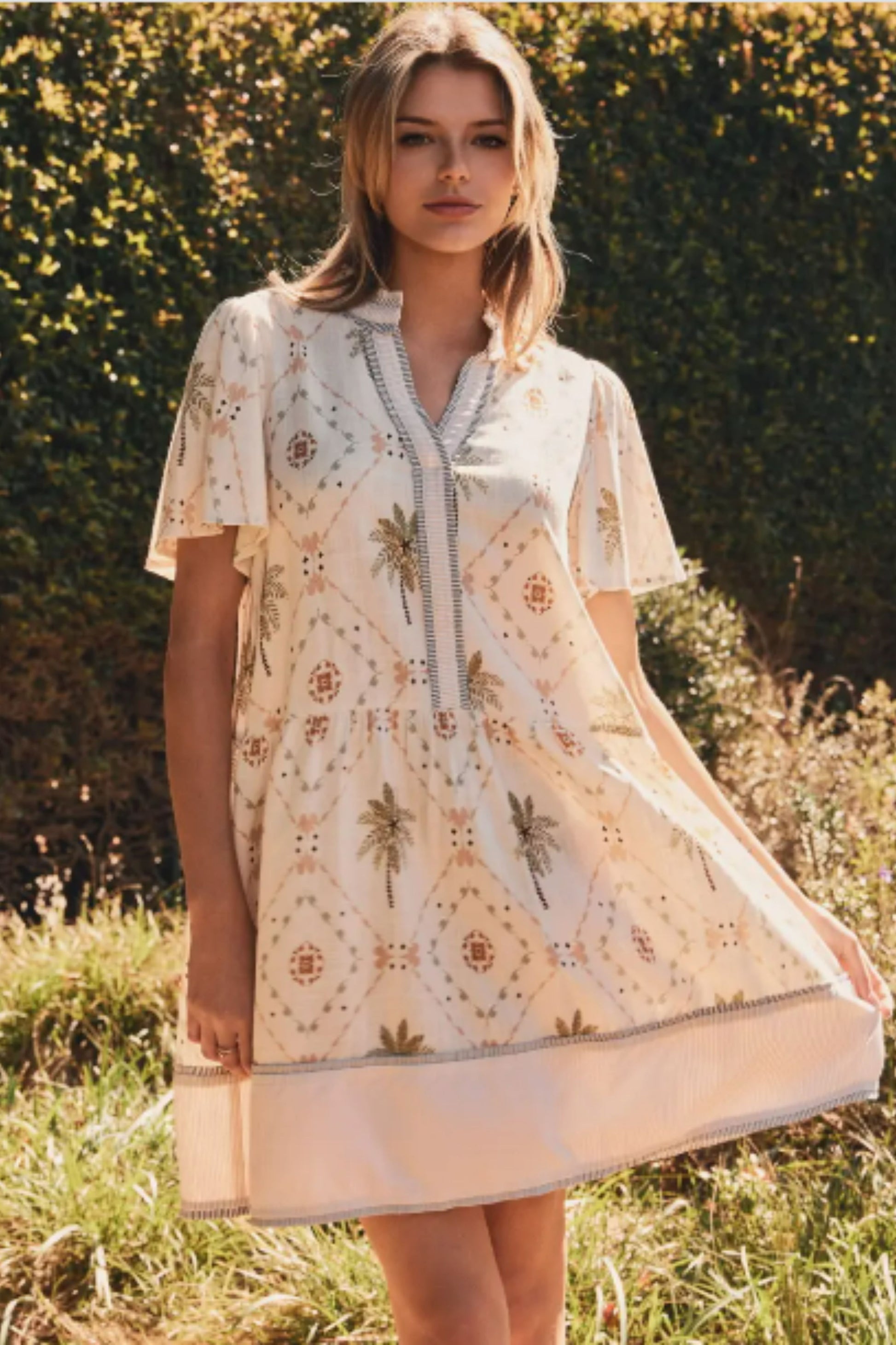 tropical mini dress Oddi Tropical Printed Woven Mini Dress