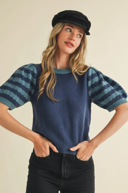 &Merci Contrast Puff Sleeve Sweater