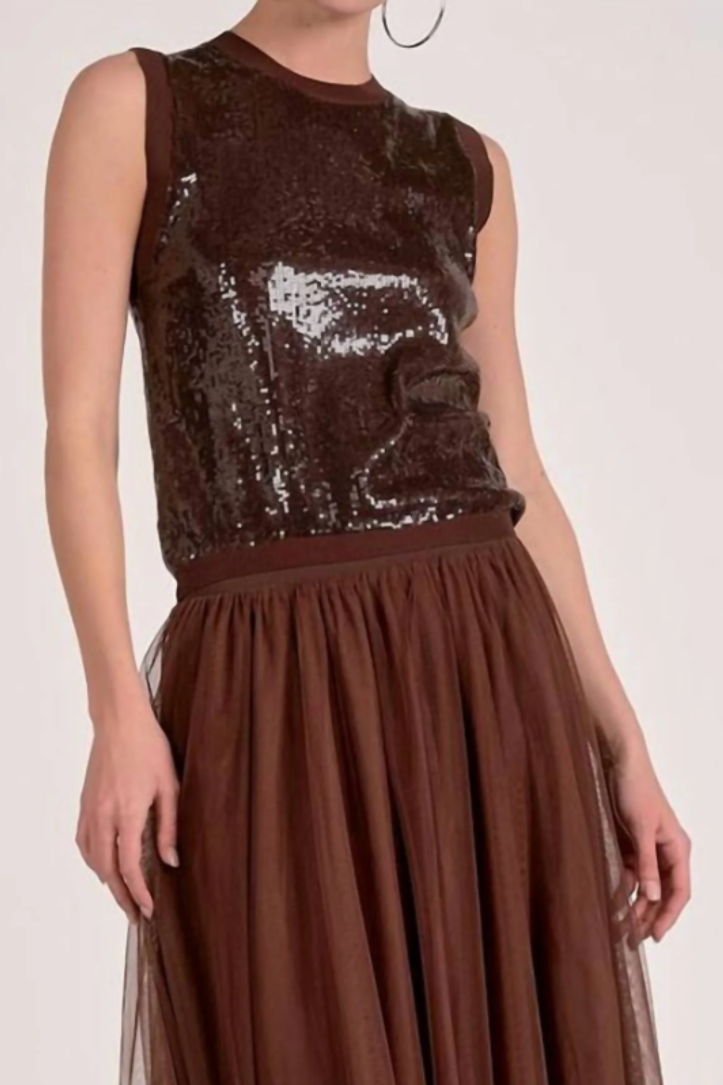 Elan Brown Sleeveless Sequin Top