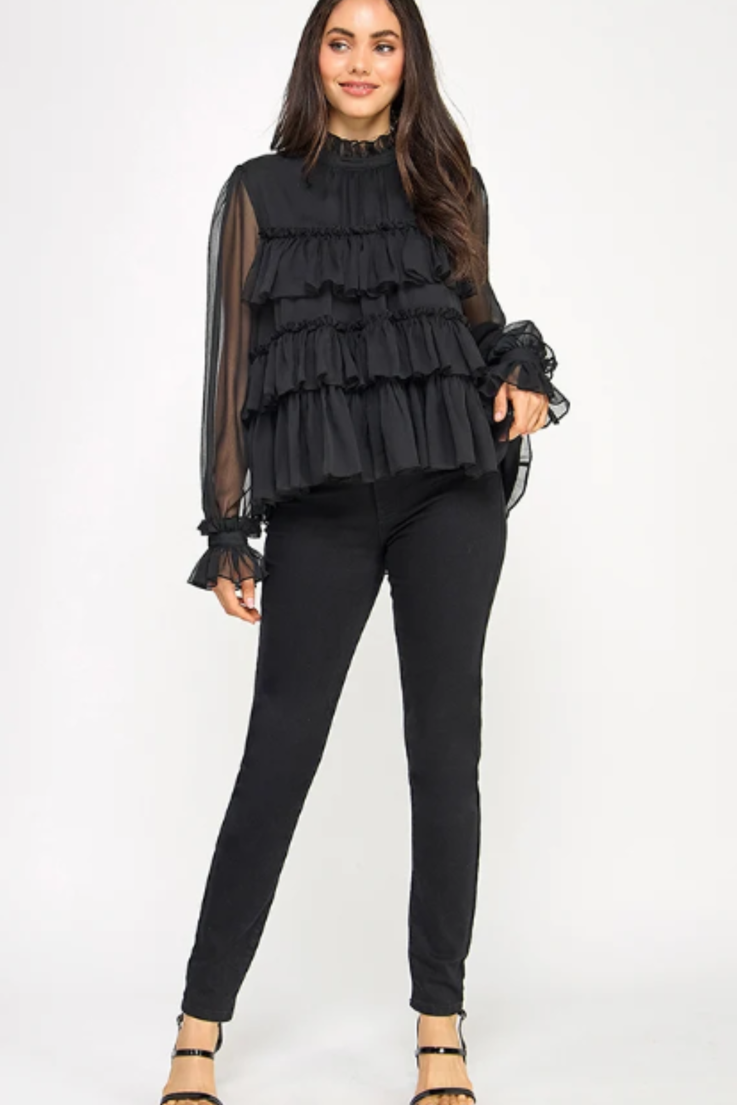 Ellison Black Tiered Ruffle Top