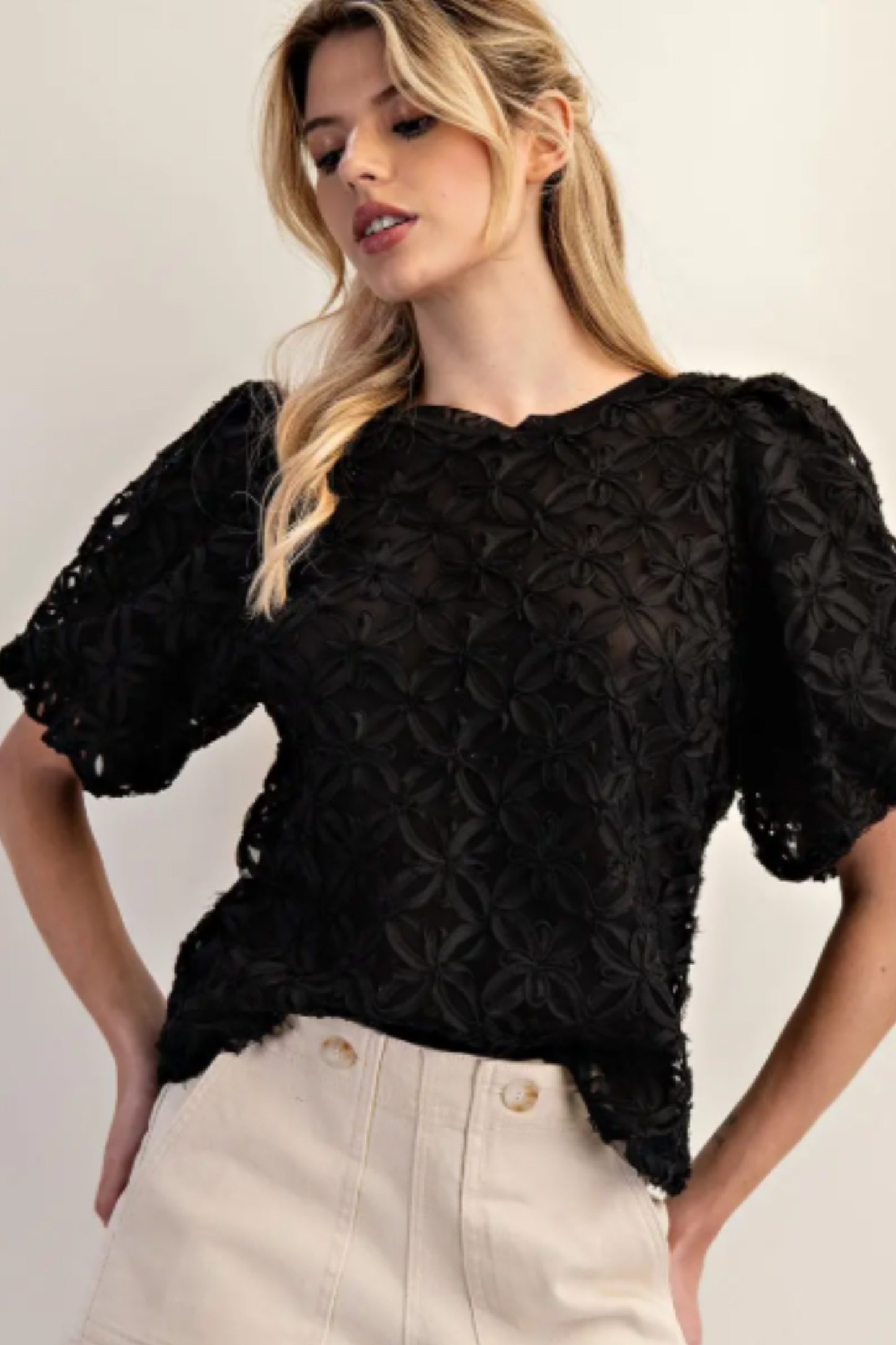 eesome Black Floral Lace Tie Top