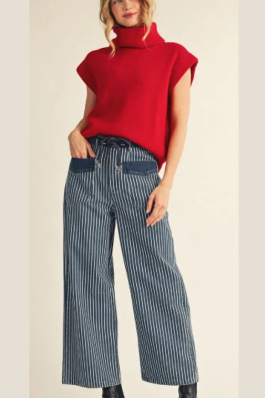 Jodifyl Wide Leg Stripe Denim Pants