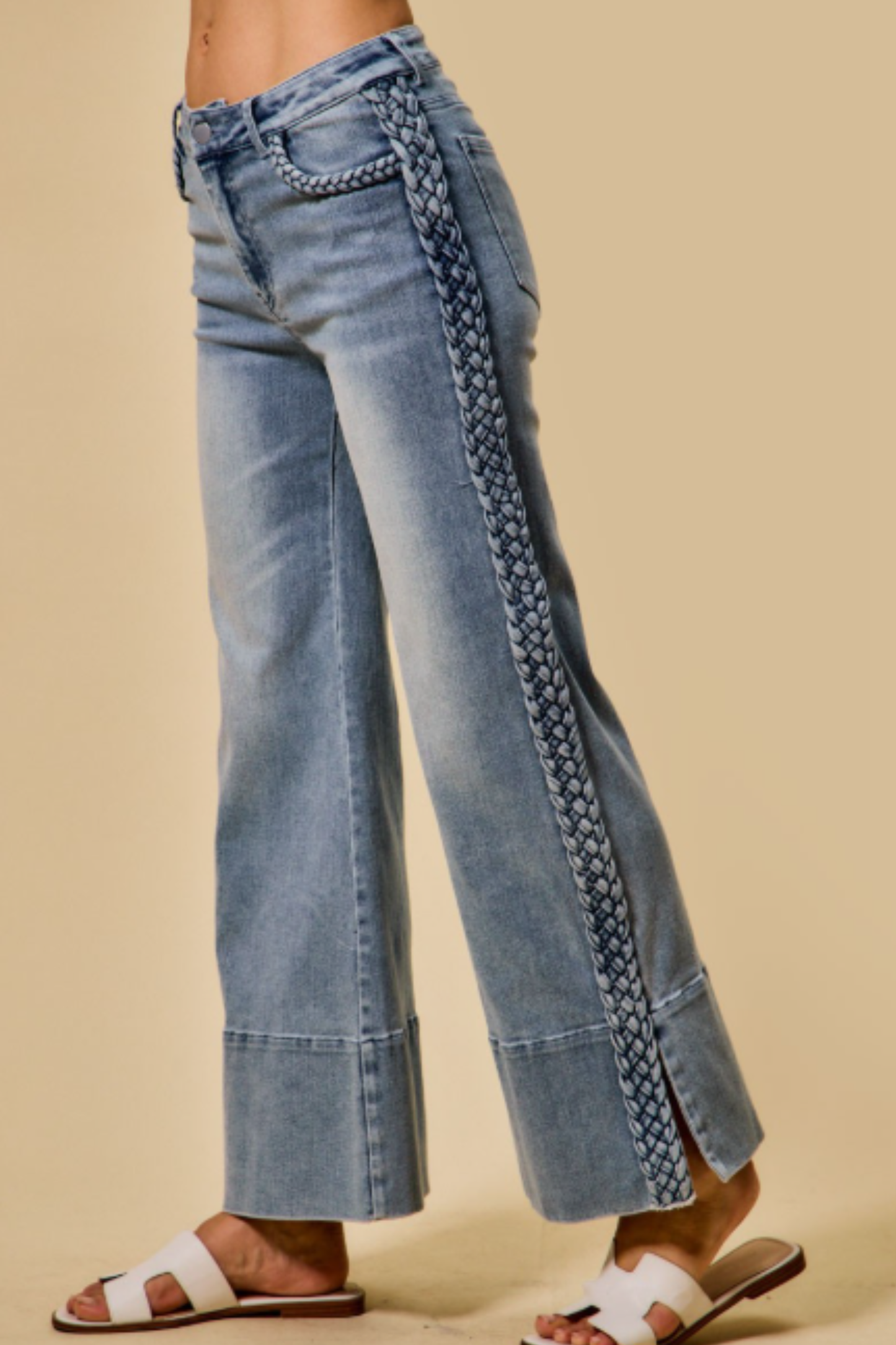 So Me Wide Leg Jeans with Side Braids