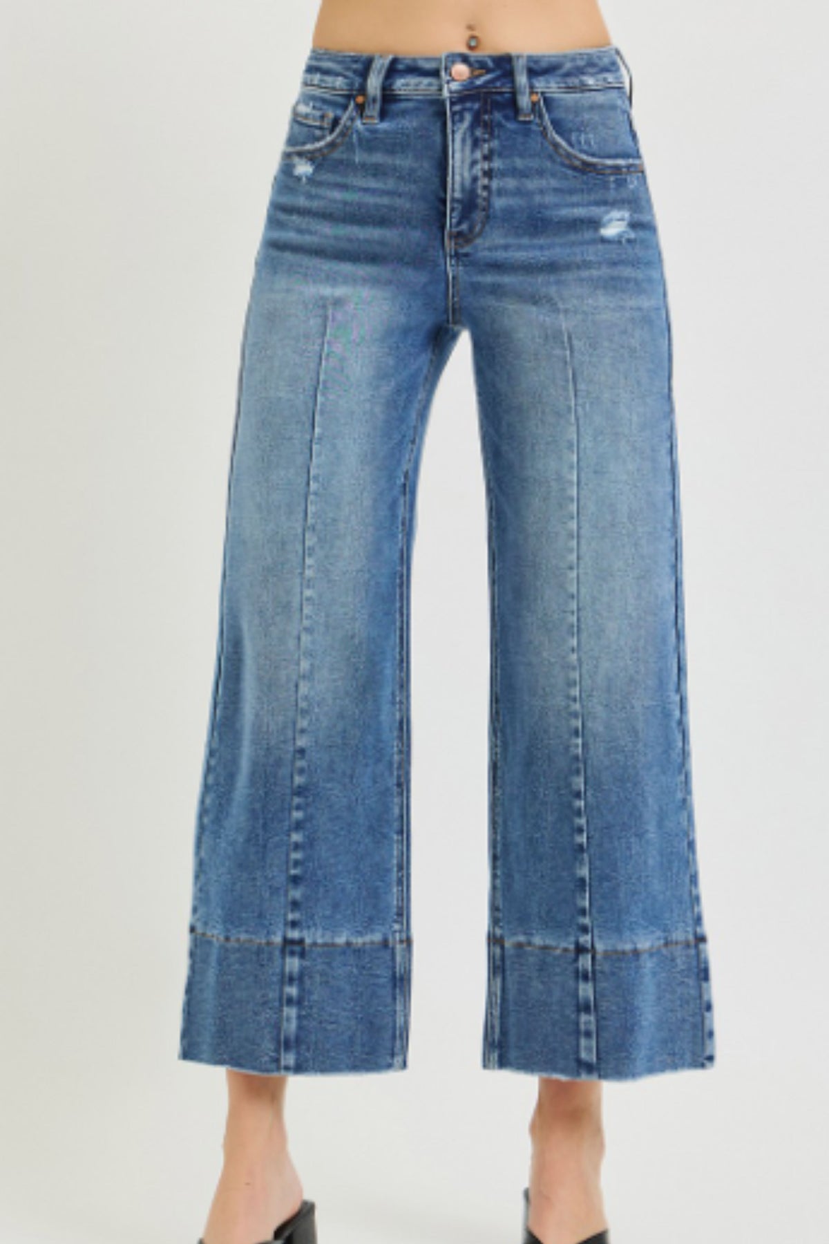 Risen Tummy Control High Rise Crop Wide Leg Seamed Detail Jeans