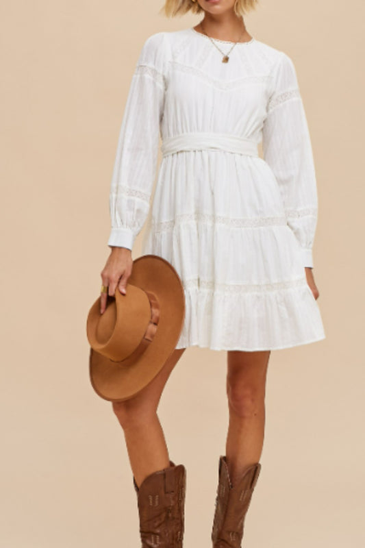 White Lace Detail Mini Dress