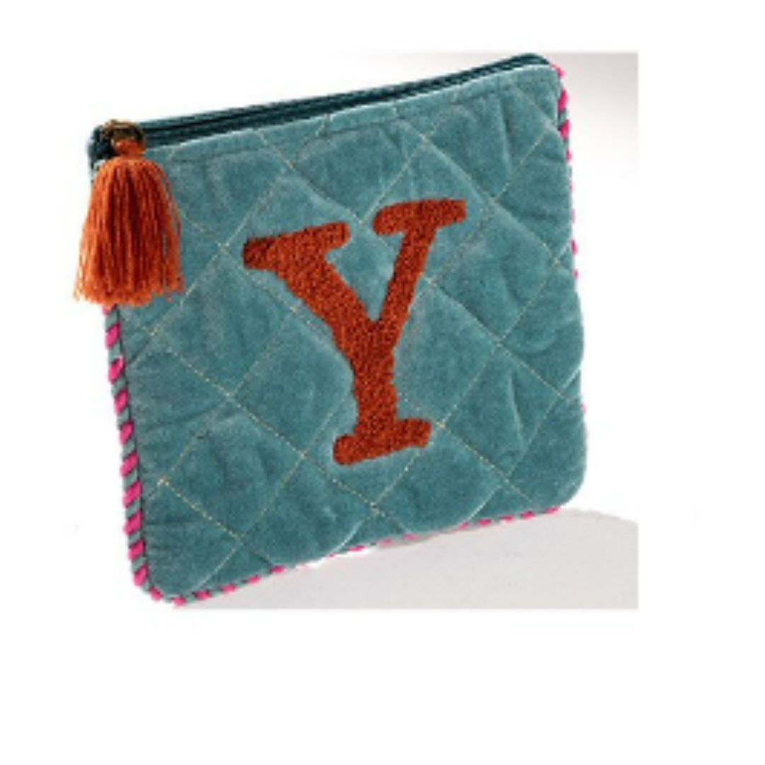 Hand Embroidered Initial Velveteen Pouch